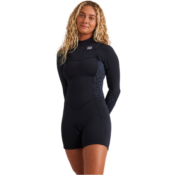 2026 Billabong Frauen Synergy Natural 2/2mm Brustreißverschluss Langärmel Frühlingsanzug Neoprenanzug 24BW191508 - Black Fade